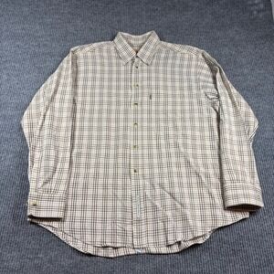 Barbour Shirt Men's XL Light Tattersall Plaid Button Down Brown White Cotton